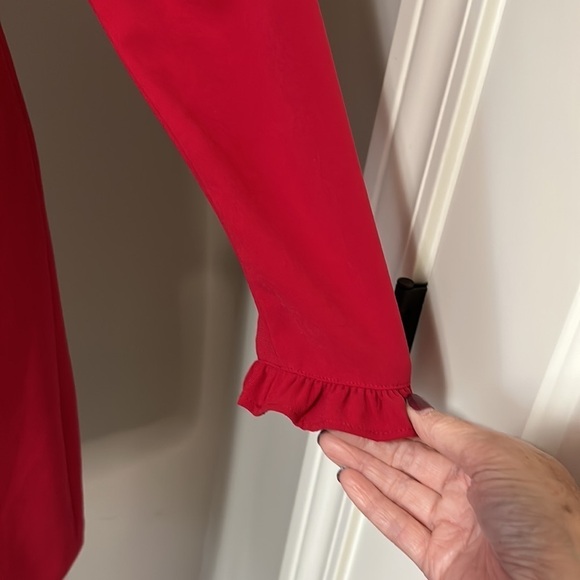 Shoshanna Melody Dress Ruby Red High Neck Long Sleeve Ruffle Neck Dress Sz 6 - Picture 7 of 16